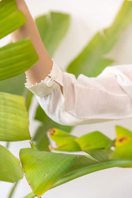 Buy Khamaj India White Cotton, Chanderi Floral Notched Kurta And Pant Set Online at Aza Fashions Buy_Khamaj India_White Cotton, Chanderi Floral Notched Kurta And Pant Set _Online_at_Aza_Fashions