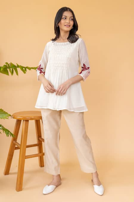 Khamaj India Chanderi Smocked Tunic 