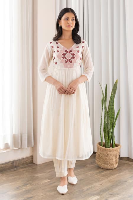 Khamaj India Chanderi Anarkali & Pant Set 