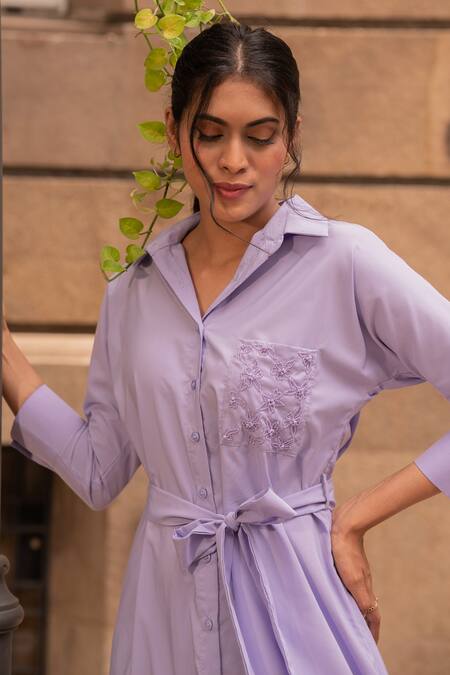 Mehak Murpana Purple Cotton Floral Shirt Collar Dress Online at Aza Fashions Mehak Murpana_Purple Cotton Floral Shirt Collar Dress_Online_at_Aza_Fashions