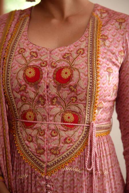 Shop Shyam Narayan Prasad Pink Modal Satin, Flat Chiffon And Rayon Twill Geometric Print & Anarkali Set Online at Aza Fashions Shop_Shyam Narayan Prasad_Pink Modal Satin, Flat Chiffon And Rayon Twill Geometric Print & Anarkali Set _Online_at_Aza_Fashions