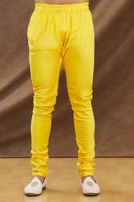 Darshika Menswear_Yellow Cotton Silk Mirror Work Embroidered Kurta Set _at_Aza_Fashions