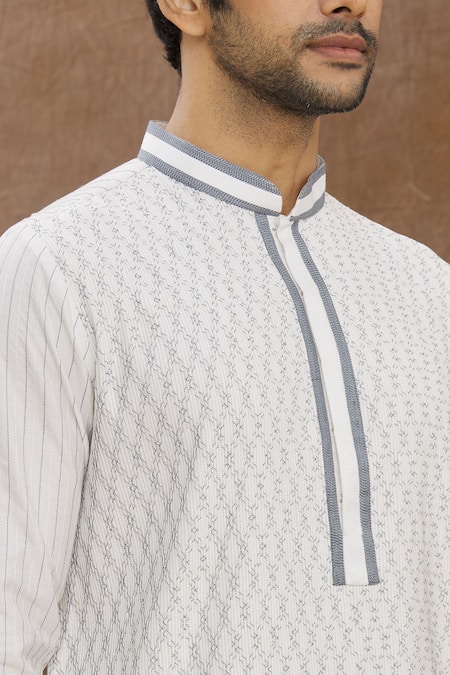 Shop Darshika Menswear Off White Cotton Silk Pintuck Kurta Set Online at Aza Fashions Shop_Darshika Menswear_Off White Cotton Silk Pintuck Kurta Set _Online_at_Aza_Fashions