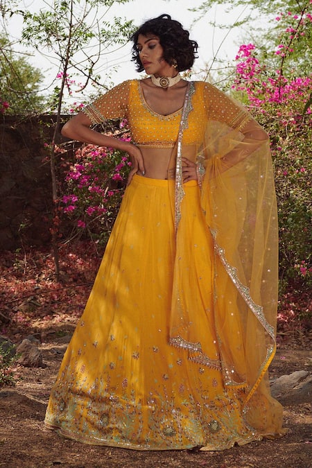 Latest Collection Bridal Wear In Yellow Color Silk Lehenga Choli Design