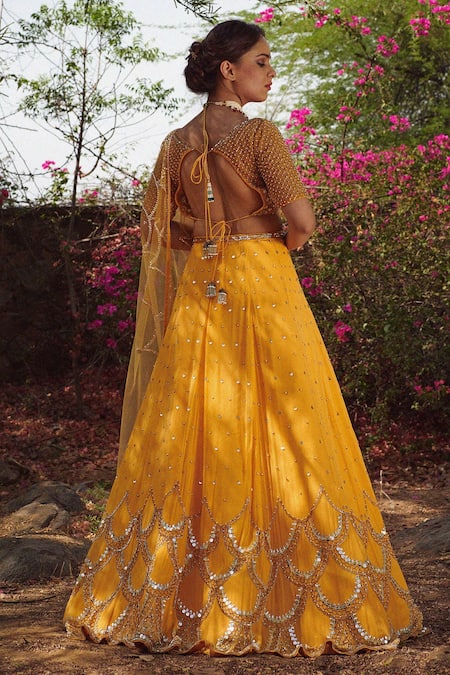 Shop_Irrau By Samir Mantri_Pink Net, Georgette Glass Beads, Pearls, Hand Embroidered Bridal Lehenga Set _at_Aza_Fashions