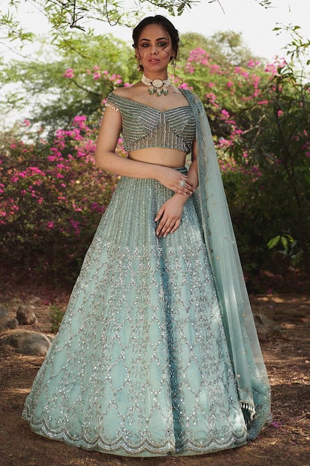 Irrau by Samir Mantri Geometric Embroidered Bridal Lehenga Set 