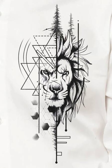 Buy_Avalipt_White 100% Cotton Hand Painted Geo Lion Shirt_Online_at_Aza_Fashions
