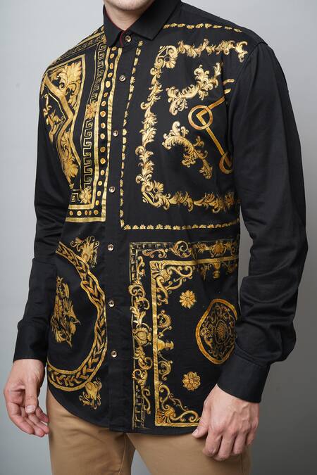 Buy_Avalipt_Black 100% Cotton, Satin Weave Monarch Motif Handpainted Shirt_Online_at_Aza_Fashions
