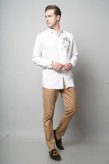 Avalipt_White 100% Cotton Hand Painted Lion Bloom Motif Shirt_Online_at_Aza_Fashions