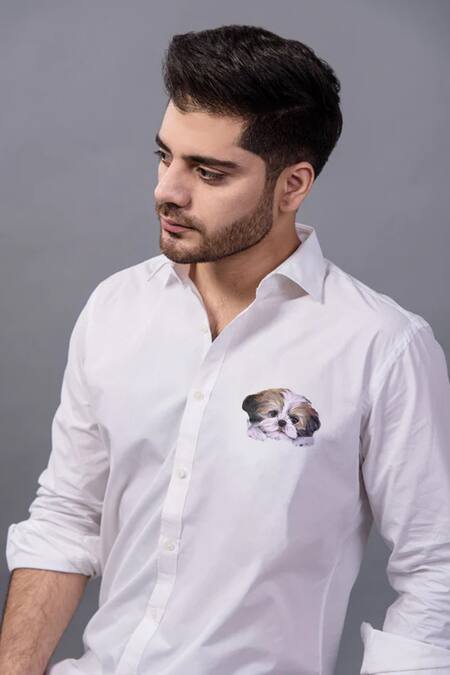 Avalipt_White 100% Cotton Hand Painted Dog Shirt_Online_at_Aza_Fashions