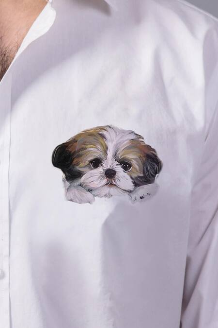 Buy_Avalipt_White 100% Cotton Hand Painted Dog Shirt_Online_at_Aza_Fashions