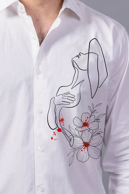 Buy Avalipt White 100% Cotton Hand Painted Kyaari Motif Shirt Online at Aza Fashions Buy_Avalipt_White 100% Cotton Hand Painted Kyaari Motif Shirt_Online_at_Aza_Fashions