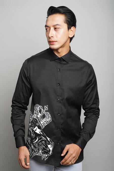 Avalipt_Black 100% Cotton Hand Painted Adam Shirt_Online_at_Aza_Fashions