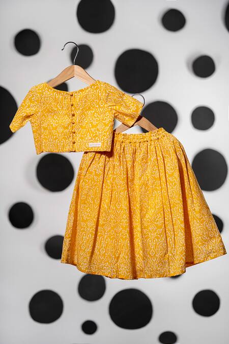 Love The World Today_Yellow Cotton Floral Print Lehenga With Blouse_Online_at_Aza_Fashions