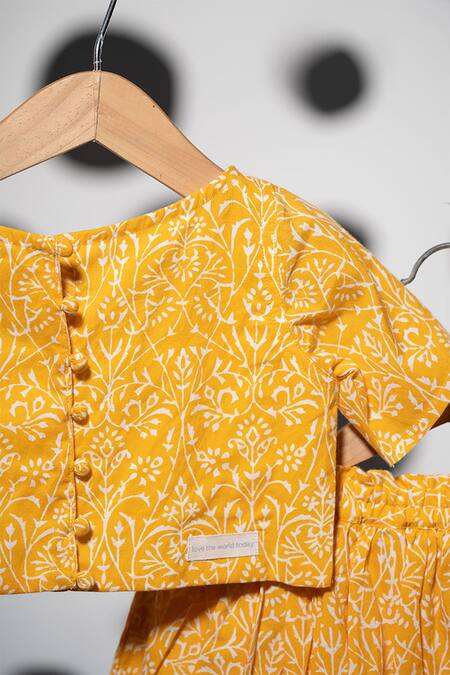 Buy_Love The World Today_Yellow Cotton Floral Print Lehenga With Blouse_Online_at_Aza_Fashions