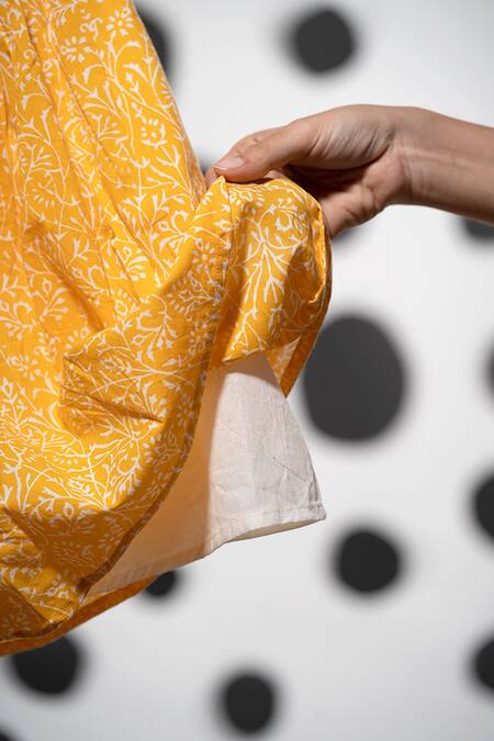 Love The World Today_Yellow Cotton Floral Print Lehenga With Blouse_at_Aza_Fashions