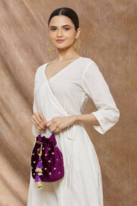 Samyukta Singhania Yellow Sequin Floral Embroidered Potli Bag Online at Aza Fashions Samyukta Singhania_Yellow Sequin Floral Embroidered Potli Bag_Online_at_Aza_Fashions