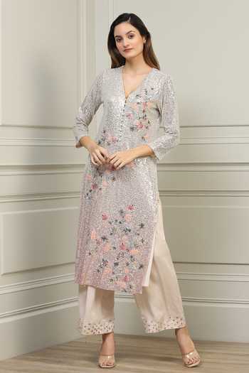 Buy RANNA GILL Pink Embroidery V Neck Floral Kurta Set Online at Aza Fashions Buy_RANNA GILL_Pink Embroidery V Neck Floral Kurta Set _Online_at_Aza_Fashions