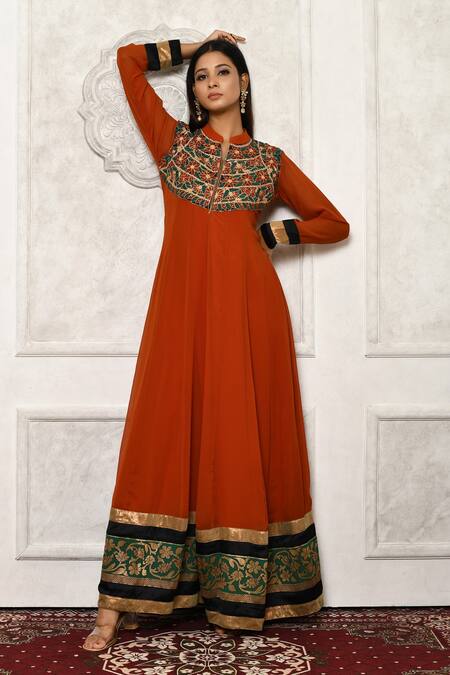 Collar hot sale anarkali dress