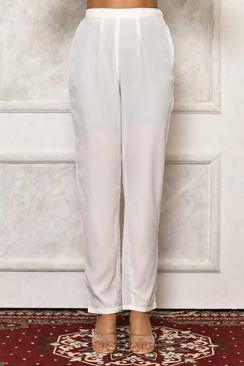 Aryavir Malhotra_Red Kurtageorgette Pant Faux Crepe Embroidery Floral Kurta And Set _at_Aza_Fashions