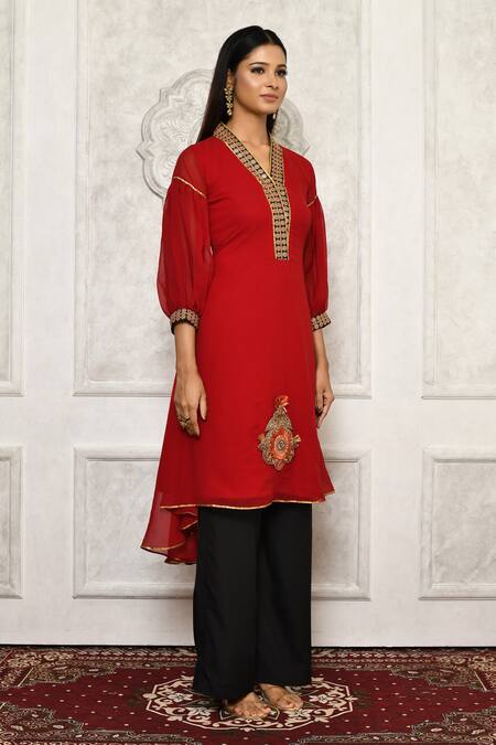 Aryavir Malhotra_Maroon Anarkali Georgette Embellishment Asymmetric And Palazzo Set _Online_at_Aza_Fashions