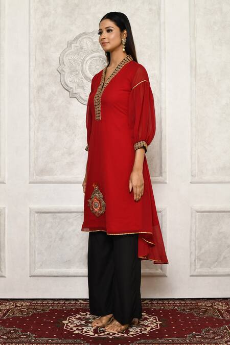 Shop_Aryavir Malhotra_Maroon Anarkali Georgette Embellishment Asymmetric And Palazzo Set _Online_at_Aza_Fashions