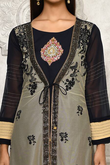Aryavir Malhotra_Grey Kurtageorgette Palazzo Faux Jacket Style Angarkha Kurta And Set _at_Aza_Fashions
