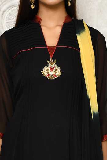 Shop_Aryavir Malhotra_Black Georgette Embroidery Floral Mandarin Collar Kurta Palazzo Set _Online_at_Aza_Fashions