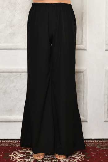 Aryavir Malhotra_Black Georgette Embroidery Floral Mandarin Collar Kurta Palazzo Set _at_Aza_Fashions