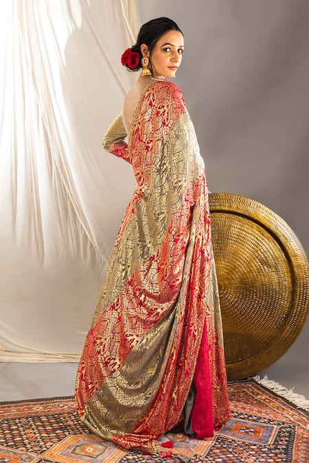 Soniya G White Silk Blend Cutdana And Sequin, Foil Print, Beads Ombre Anarkali With Dupatta Online at Aza Fashions Soniya G_White Silk Blend Cutdana And Sequin, Foil Print, Beads Ombre Anarkali With Dupatta _Online_at_Aza_Fashions