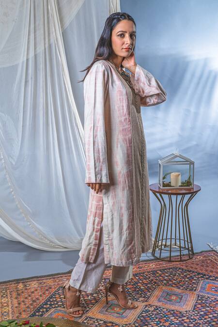 Soniya G_White Georgette Sequin And Cutdana, Beads Round Tie Dye Kurta & Pant Set_Online_at_Aza_Fashions