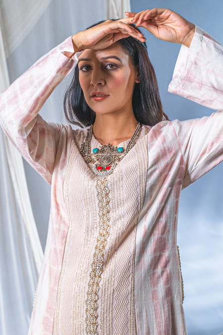 Shop_Soniya G_White Georgette Sequin And Cutdana, Beads Round Tie Dye Kurta & Pant Set_Online_at_Aza_Fashions