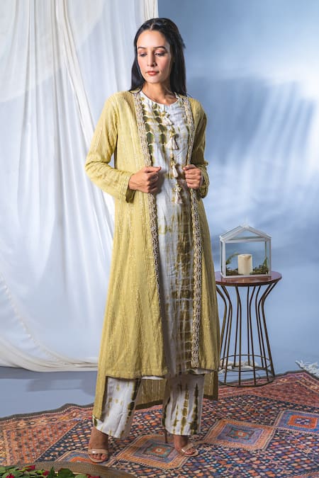 Soniya G_White Cotton Sequins, Beads Embellished Cape And Kurta Set For Kids_Online_at_Aza_Fashions