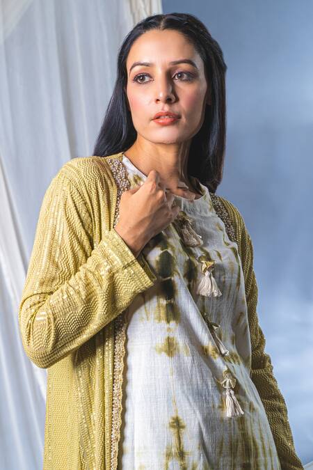 Shop_Soniya G_White Cotton Sequins, Beads Embellished Cape And Kurta Set For Kids_Online_at_Aza_Fashions