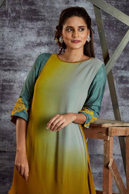 Shop Sunita Nagi Blue Dupion Silk Embroidery Geometric Round Asymmetric Tunic Online at Aza Fashions Shop_Sunita Nagi_Blue Dupion Silk Embroidery Geometric Round Asymmetric Tunic _Online_at_Aza_Fashions