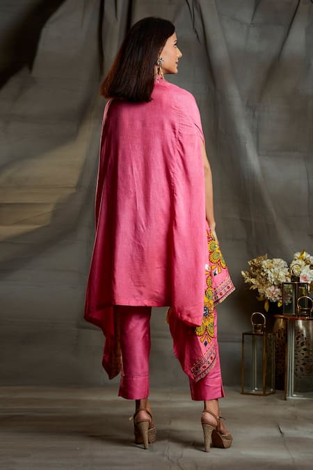 Shop Sunita Nagi Pink Dupion , Spun Floral Jacket Open, Embroidered Cape And Pant Set at Aza Fashions Shop_Sunita Nagi_Pink Dupion , Spun Floral Jacket Open, Embroidered Cape And Pant Set _at_Aza_Fashions