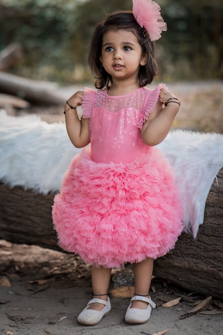 Buy Pink Net Embellished Sequin Frill Dress For Girls by Toplove Online ...