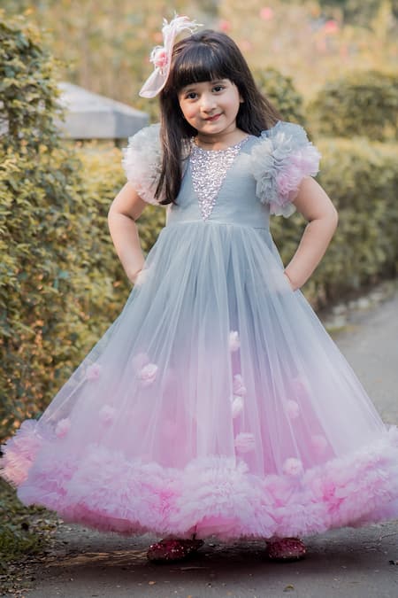 Girl's Net Frill Ball Gown Gown Dress (3-4 Years, Light Blue) : Amazon.in:  Clothing & Accessories