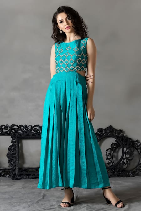 Anu Pellakuru Floral Zardozi Embroidered Jumpsuit For Kids