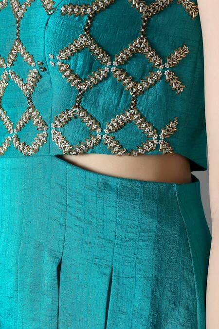 Buy Anu Pellakuru Blue Silk Cut Work, Zari Floral Zardozi Embroidered Jumpsuit For Kids Online at Aza Fashions Buy_Anu Pellakuru_Blue Silk Cut Work, Zari Floral Zardozi Embroidered Jumpsuit For Kids_Online_at_Aza_Fashions