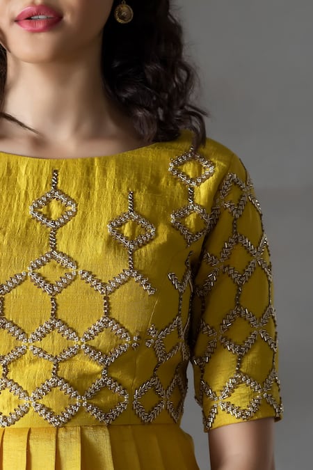 Buy Anu Pellakuru Yellow Matka Silk Cutdana Work, Thread Work, Hand Embroidered Lehenga Set Online at Aza Fashions Buy_Anu Pellakuru_Yellow Matka Silk Cutdana Work, Thread Work, Hand Embroidered Lehenga Set _Online_at_Aza_Fashions