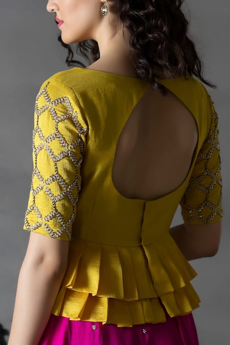 Shop Anu Pellakuru Yellow Matka Silk Cutdana Work, Thread Work, Hand Embroidered Lehenga Set Online at Aza Fashions Shop_Anu Pellakuru_Yellow Matka Silk Cutdana Work, Thread Work, Hand Embroidered Lehenga Set _Online_at_Aza_Fashions