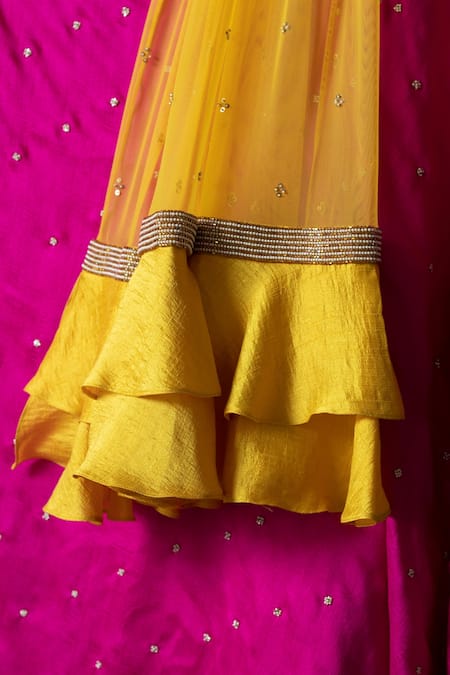 Anu Pellakuru Yellow Matka Silk Cutdana Work, Thread Work, Hand Embroidered Lehenga Set at Aza Fashions Anu Pellakuru_Yellow Matka Silk Cutdana Work, Thread Work, Hand Embroidered Lehenga Set _at_Aza_Fashions