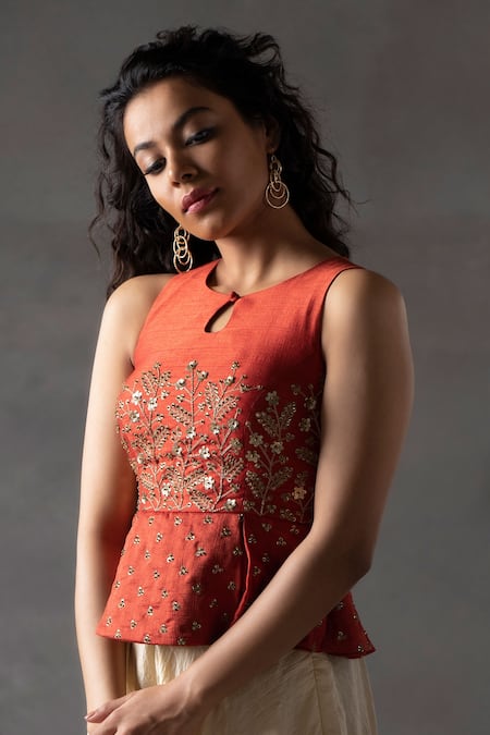 Anu Pellakuru Floral Embroidered Peplum Top & Palazzo Set For Kids