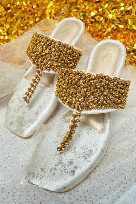 Shop House Of Vian Gold Kyra Bead Embroidered T-strap Flats at Aza Fashions Shop_House Of Vian_Gold Kyra Bead Embroidered T-strap Flats _at_Aza_Fashions