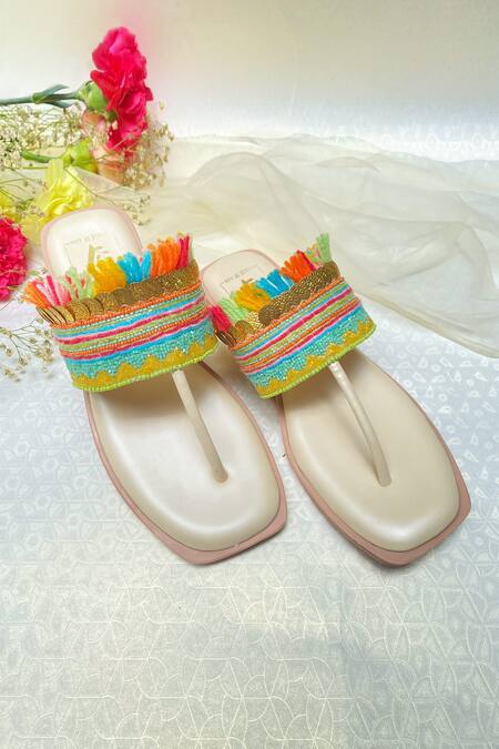 Shop House Of Vian Multi Color Candilicious Embroidered T-strap Flats at Aza Fashions Shop_House Of Vian_Multi Color Candilicious Embroidered T-strap Flats _at_Aza_Fashions