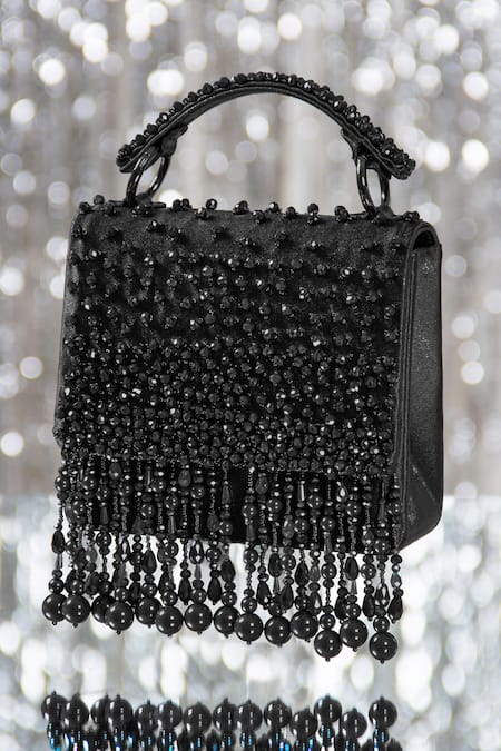 House Of Vian Black Embroidery Kyra Bead Clutch