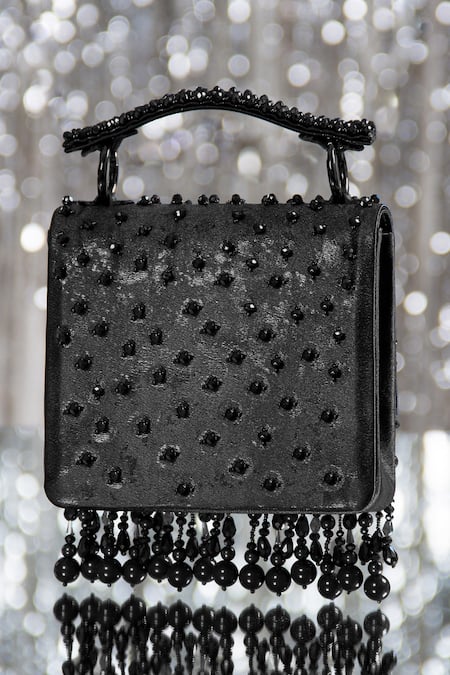 Shop House Of Vian Black Embroidery Kyra Bead Clutch at Aza Fashions Shop_House Of Vian_Black Embroidery Kyra Bead Clutch _at_Aza_Fashions