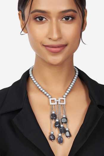 Ahaanya_Grey Beads Tassel Necklace_Online_at_Aza_Fashions