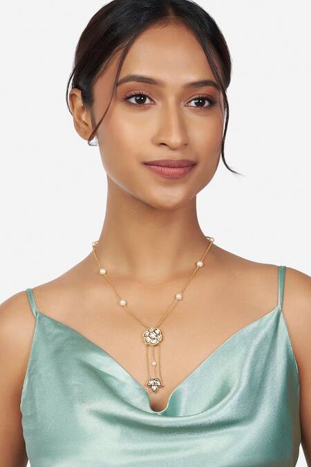 Shop_Ahaanya_Gold Plated Kundan Polki Pendant Necklace _at_Aza_Fashions